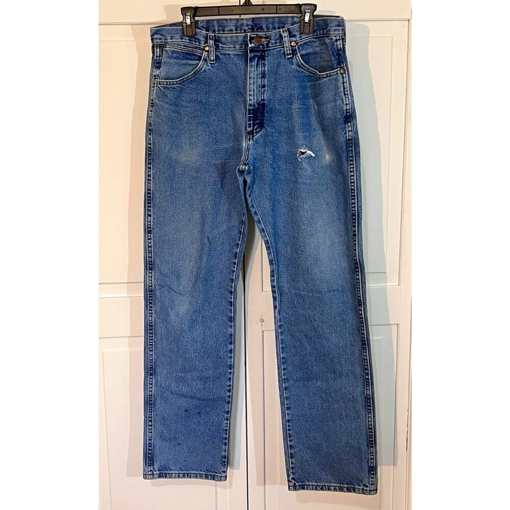 Wrangler Jeans 1013MWZGK Cowboy Cut Jeans Faded Distressed Grunge Workwear 34x34